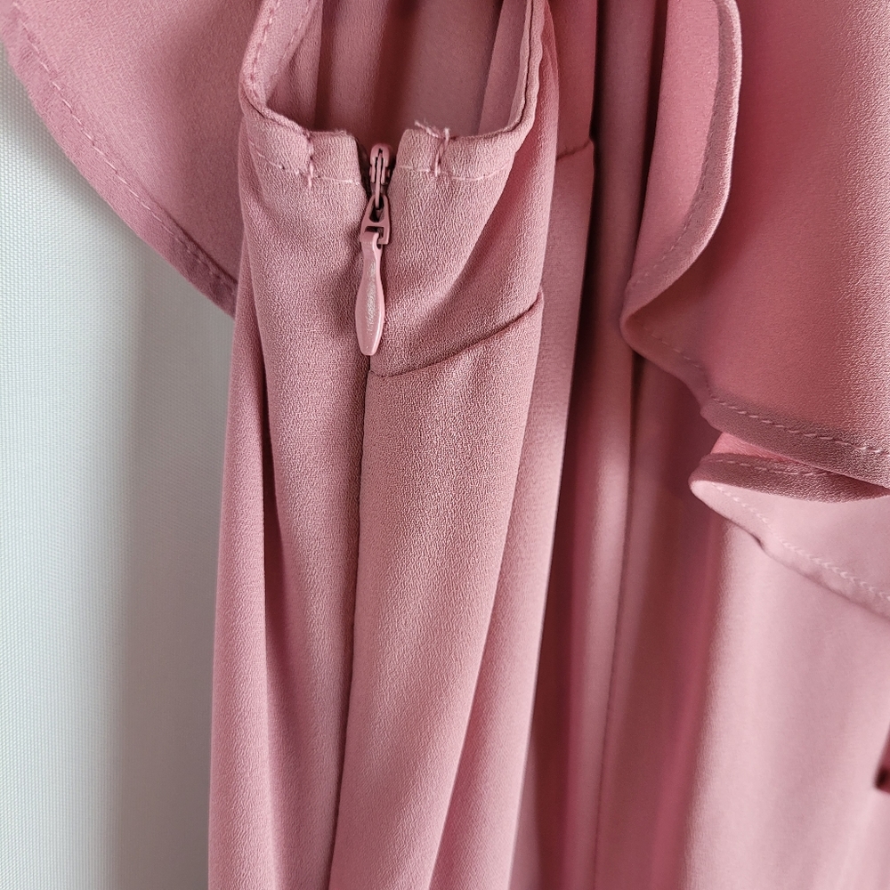 Ruffled V-Neck Mini Dress in Mauve Pink - Picture 10 of 16